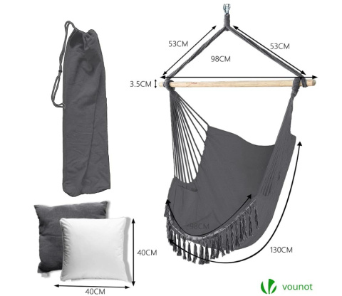VOUNOT Fotel wiszący XXL z poduszkami i schowkiem VOUNOT Fotel wiszący XXL z poduszkami i schowkiem
