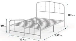 Zinus Heidi 30 cm – metalowa rama łóżka z zagłówkiem i podnóżkiem, 135x190 cm, biała