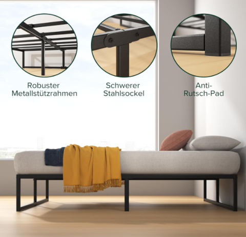 Zinus Lorelai – metalowe łóżko 100 x 200 cm, czarne Zinus Lorelai – metalowe łóżko 100 x 200 cm, czarne