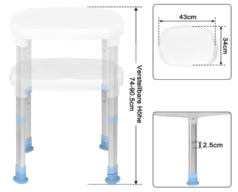 ACXIN Aluminiowy taboret prysznicowy z regulacją wysokości ACXIN Aluminiowy taboret prysznicowy z regulacją wysokości