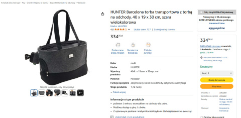 HUNTER Barcelona – torba transportowa dla zwierząt z torbą na odchody HUNTER Barcelona – torba transportowa dla zwierząt z torbą na odchody