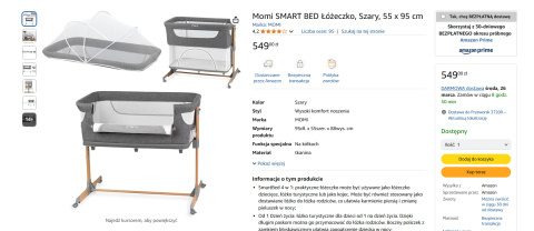 MoMi SMART BED – Łóżeczko 4w1, Szary, 55 x 95 cm MoMi SMART BED – Łóżeczko 4w1, Szary, 55 x 95 cm
