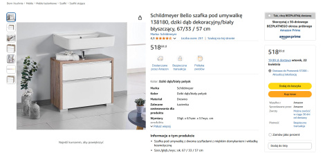 Schildmeyer Bello – szafka pod umywalkę, dziki dąb/biały połysk, 67 x 33 x 57 cm Schildmeyer Bello – szafka pod umywalkę, dziki dąb/biały połysk, 67 x 33 x 57 cm