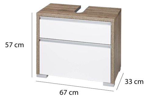 Schildmeyer Bello – szafka pod umywalkę, dziki dąb/biały połysk, 67 x 33 x 57 cm Schildmeyer Bello – szafka pod umywalkę, dziki dąb/biały połysk, 67 x 33 x 57 cm