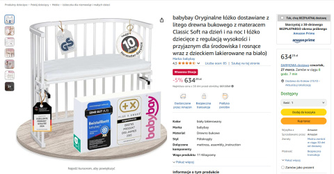 Babybay Oryginalne Łóżko Dostawiane z Litego Drewna Bukowego Babybay Oryginalne Łóżko Dostawiane z Litego Drewna Bukowego