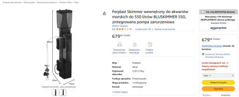Ferplast BLUSKIMMER 550 – Skimmer do akwarium morskiego odpieniacz Ferplast BLUSKIMMER 550 – Skimmer do akwarium morskiego odpieniacz