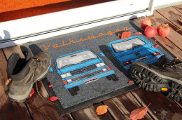 BRISA VW Collection – dywanik pod stopy i drzwi, wycieraczka T3 Bulli Bus (przód/niebieski)