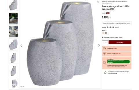 Fontanna ogrodowa BELIANI BELIOANI szara z LED – kaskadowa dekoracja ogrodu z oświetleniem, 70 cm Fontanna ogrodowa BELIANI BELIOANI szara z LED – kaskadowa dekoracja ogrodu z oświetleniem, 70 cm