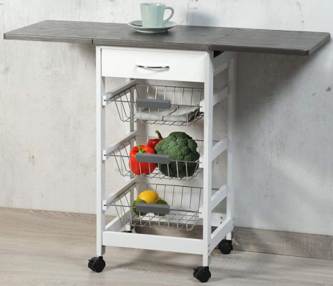 Kesper Wózek Kuchenny z Rozkładanym Blatem, Szufladą i Koszami, Szary, 45/97 x 37 x 75,5 cm Kesper Wózek Kuchenny z Rozkładanym Blatem, Szufladą i Koszami, Szary, 45/97 x 37 x 75,5 cm