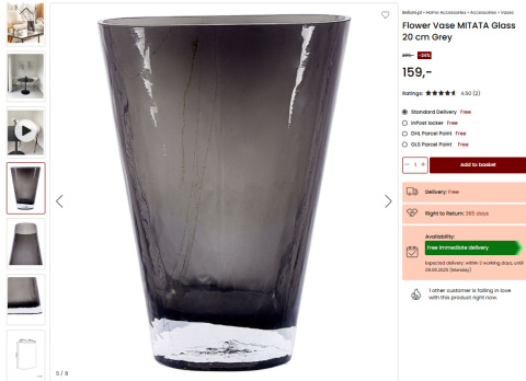 Wazon Beliani MITATA Szklany 20 cm Szary – Dekoracyjny Wazon Stołowy Wazon Beliani MITATA Szklany 20 cm Szary – Dekoracyjny Wazon Stołowy