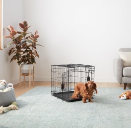 Amazon Basics Klatka dla Psów – Wytrzymała, Składana, Podwójne Drzwiczki, z Podstawką, 60,96 x 45,72 x 50,8 cm, Czarna