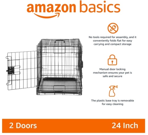 Amazon Basics Klatka dla Psów – Wytrzymała, Składana, Podwójne Drzwiczki, z Podstawką, 60,96 x 45,72 x 50,8 cm, Czarna Amazon Basics Klatka dla Psów – Wytrzymała, Składana, Podwójne Drzwiczki, z Podstawką, 60,96 x 45,72 x 50,8 cm, Czarna