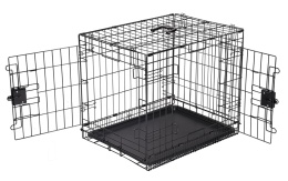 Amazon Basics Klatka dla Psów – Wytrzymała, Składana, Podwójne Drzwiczki, z Podstawką, 60,96 x 45,72 x 50,8 cm, Czarna
