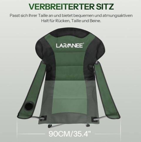LARMNEE Składane Krzesło Kempingowe z Uchwytem na Butelki i Torbą do Przenoszenia, Zielono-Czarne, Wymiary 54.5 x 54.5 x 105 cm LARMNEE Składane Krzesło Kempingowe z Uchwytem na Butelki i Torbą do Przenoszenia, Zielono-Czarne, Wymiary 54.5 x 54.5 x 105 cm
