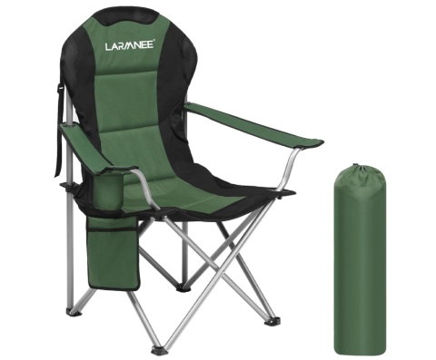 LARMNEE Składane Krzesło Kempingowe z Uchwytem na Butelki i Torbą do Przenoszenia, Zielono-Czarne, Wymiary 54.5 x 54.5 x 105 cm LARMNEE Składane Krzesło Kempingowe z Uchwytem na Butelki i Torbą do Przenoszenia, Zielono-Czarne, Wymiary 54.5 x 54.5 x 105 cm