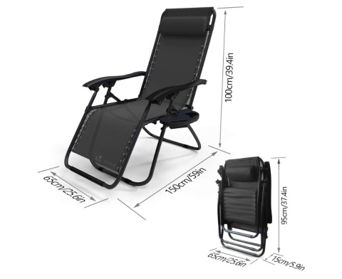 Leżak VOUNOT Fotel do Leżenia ze Zdejmowanym Uchwytem na Napoje – Ergonomiczny, Składany, Czarny Leżak VOUNOT Fotel do Leżenia ze Zdejmowanym Uchwytem na Napoje – Ergonomiczny, Składany, Czarny