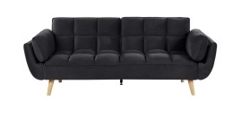 Sofa rozkładana Beliani ASBY Welur Czarny dla 3 osób