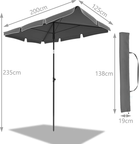 VOUNOT Prostokątny Parasol Ogrodowy / Balkonowy 200x125 cm, Pochylany VOUNOT Prostokątny Parasol Ogrodowy / Balkonowy 200x125 cm, Pochylany