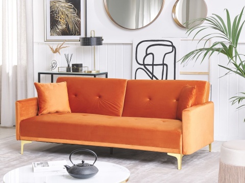 Beliani Sofa Rozkładana Beliani LUCAN Pomarańczowy Welur 3-osobowa Beliani Sofa Rozkładana Beliani LUCAN Pomarańczowy Welur 3-osobowa