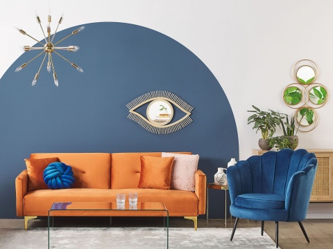 Beliani Sofa Rozkładana Beliani LUCAN Pomarańczowy Welur 3-osobowa Beliani Sofa Rozkładana Beliani LUCAN Pomarańczowy Welur 3-osobowa