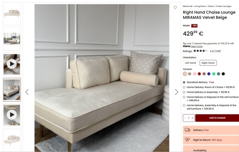 Beliani Szezlong Prawostronny beliani MIRAMAS Beżowy Welur sofa Beliani Szezlong Prawostronny beliani MIRAMAS Beżowy Welur sofa