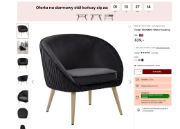Fotel welurowy czarny TROMSO w stylu retro FX