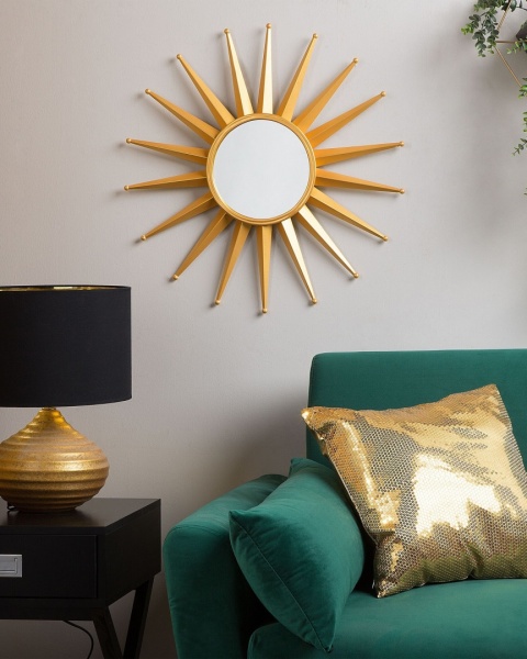Lustro ścienne beliani PERELLI – metalowe, złote, 60 × 60 cm, dekoracyjne lustro w stylu sunburst Lustro ścienne beliani PERELLI – metalowe, złote, 60 × 60 cm, dekoracyjne lustro w stylu sunburst