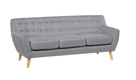 Sofa 3-osobowa Beliani MOTALA, Szara, Styl Retro, Dębowe Nogi
