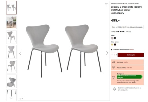 beliani Krzesło do jadalni BOONVILLE Welur Jasnoszary beliani Krzesło do jadalni BOONVILLE Welur Jasnoszary