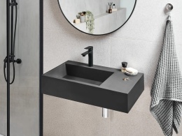 Beliani Czarna prostokątna umywalka podwieszana z tworzywa mineralnego 75 × 43 cm
