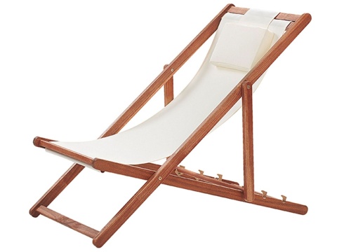 Beliani Leżak ogrodowy ciemne drewno akacjowe z białym AVELLINO Beliani Leżak ogrodowy ciemne drewno akacjowe z białym AVELLINO