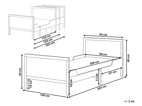 Beliani Rozsuwane łóżko dziecięce MONTIGNY 90×200 cm drewno sosnowe jasnobrązowe
