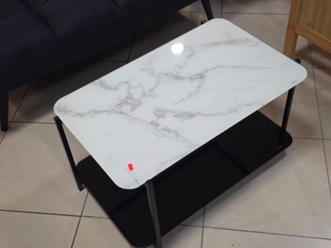 Beliani Stolik kawowy GLOSTER szkło hartowane biały marmur z półką