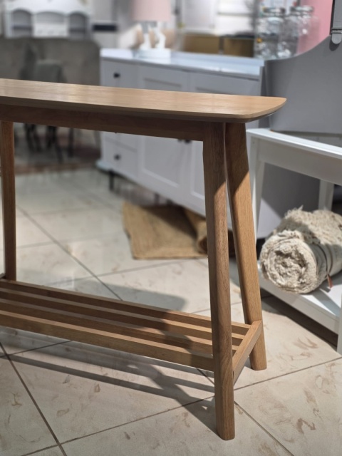 Konsola TULARE Stolik Przyścienny z Półką Jasny Brąz MDF i Drewno Kauczukowe