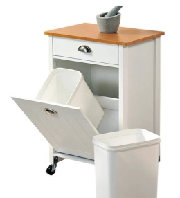 Mobilny Barek Kuchenny KESPER z Koszami do Segregacji 2x15L – Biały/Dąb