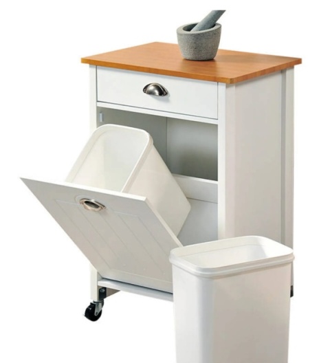 Mobilny Barek Kuchenny KESPER z Koszami do Segregacji 2x15L – Biały/Dąb