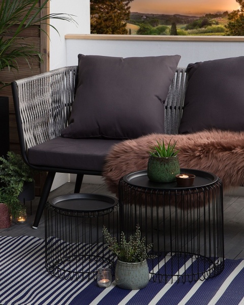 Dywan Zewnętrzny w Pasy HALDIA 90x180 cm, Granatowy, z Recyklingu