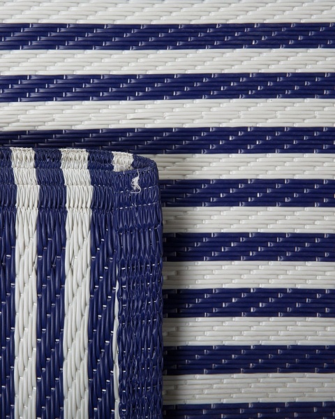 Dywan Zewnętrzny w Pasy HALDIA 90x180 cm, Granatowy, z Recyklingu