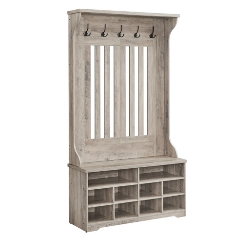 Garderoba Chalemet do Przedpokoju z Ławką i Szafką na Buty 170x80 cm, Szary Dąb