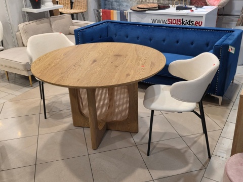 Okrągły Stół do Jadalni BELIANI KARLO 120 cm, Jasny Brąz z Rattanową Podstawą