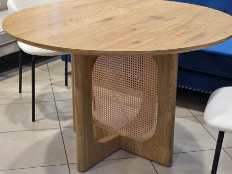 Okrągły Stół do Jadalni BELIANI KARLO 120 cm, Jasny Brąz z Rattanową Podstawą