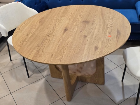 Okrągły Stół do Jadalni BELIANI KARLO 120 cm, Jasny Brąz z Rattanową Podstawą