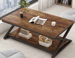 Stolik Kawowy HSH Rustic Brown 100x60 cm – Industrialny, 2 Poziomy