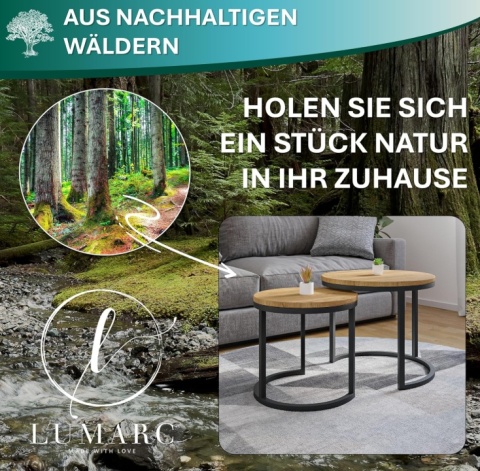 Zestaw Stolików Kawowych MODENA 2 szt. – Lite Drewno Dębowe i Stal