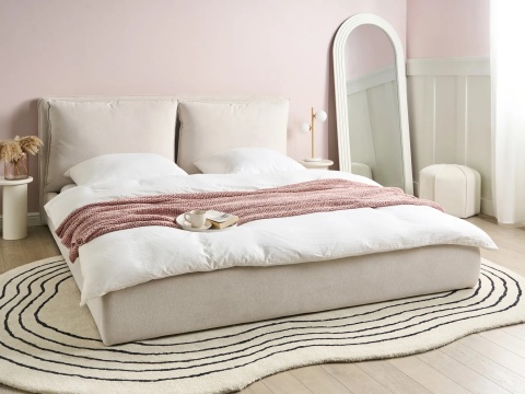 Łóżko tapicerowane Beliani BAJONNA 180 x 200 cm (EU Super King) Jasnobeżowe (Light Beige)