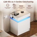 IRONCK biały stolik nocny LED z USB i USB-C, 2 szuflady, nowoczesny 35×48×60 cm